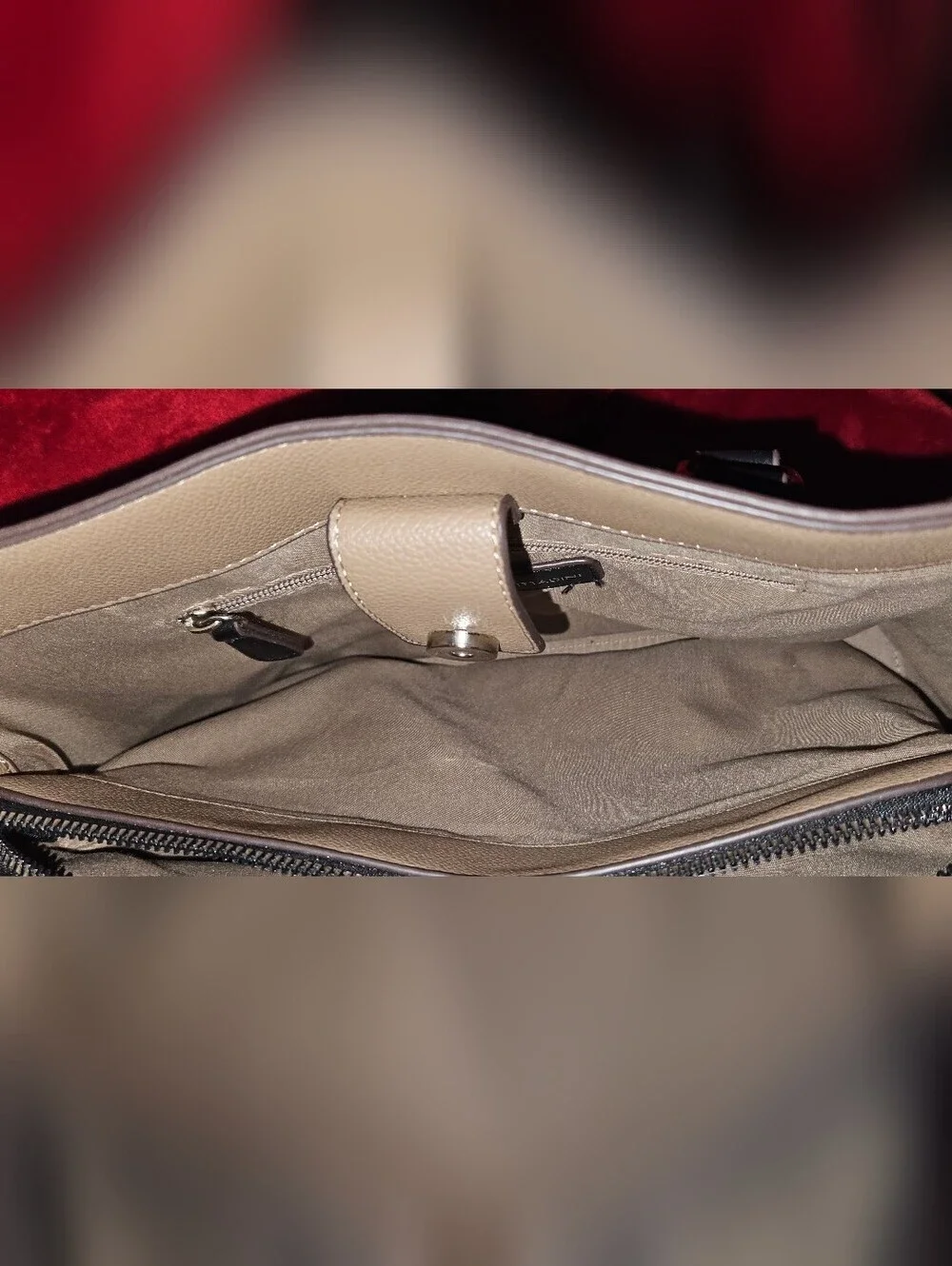 Andrienne Vittadini Timeless Treasures Collection Taupe & Black Satchel Handbag